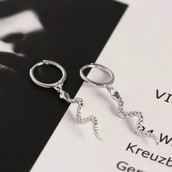 Sterling Silver Minimalist Snake Hoop Earrings - Picture 7 of 9